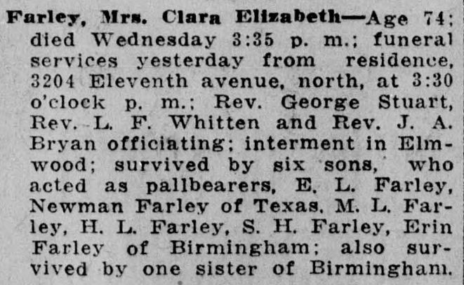 Clara Elizabeth Farley obituary